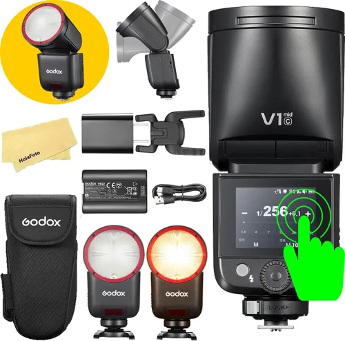 Vista 13 de GODOX V1 Mid S Godox Flash para Sony Flash Speedlight, 55Ws 2.4G TTL Flash de cámara para Sony, control de pantalla táctil, tiempo de reciclaje