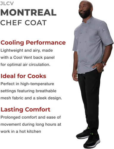 Vista 3 de Chef Works Abrigo de chef Montreal Cool Vent para hombre