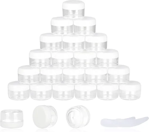 Vista 12 de 50 unidades de 5 gramos de envases de muestra, tarros vacíos de 5 ml con tapas, pequeños envases cosméticos, tarros de muestra mini con 4 cucharas
