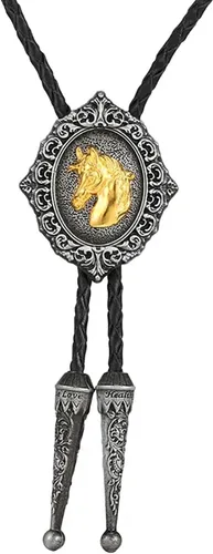 Vista 58 de Jeilwiy Corbata de bolo para hombre, corbata de vaquero occidental, collar de corbata de bolo dorado, corbata de cuero, corbata de Halloween