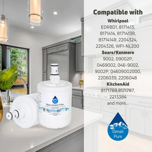 Vista 9 de Paquete de 2 filtros de agua de repuesto para refrigerador Whirlpool ED5GTFXKQ00, compatible con Whirlpool 8171413, 8171414 cartucho de filtro