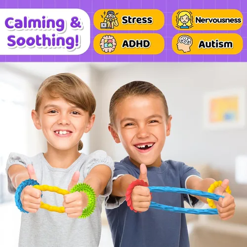 Vista 5 de Juguetes Sensoriales Fidget para Niños y Adultos - Paquete de 4 Pulseras Fidget Elásticas Juguetes Sensoriales de Textura y Calmantes para Autismo