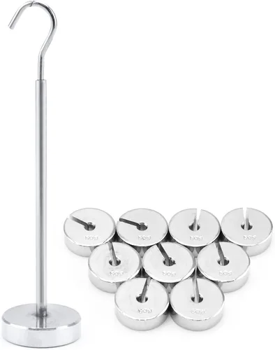 Vista 5 de QWORK Slotted Weight Set, 9 Pcs Slotted Mass Set with Hangers - 9 Weights (50g) - 500g