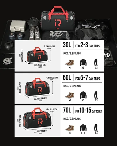 Vista 5 de BORLENI Bolsa de lona impermeable para motocicleta, bolsa trasera de equipaje con gran espacio de almacenamiento, cierre superior enrollable