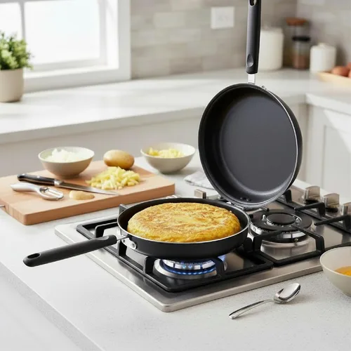 Vista 7 de IBILI - Sartén antiadherente de doble cara para tortilla de 5.5 pulgadas Fabricada en España Sartén para frittata con fácil volteo, aluminio