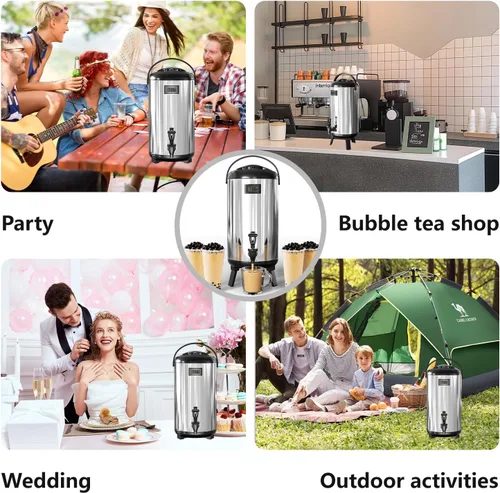 Vista 6 de Dispensador de bebidas aislado de 3.2 galones/12 L, dispensador de agua fría y caliente con canilla para café, jugo, té y leche, dispensador