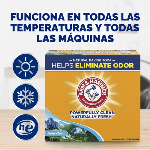 Vista 3 de Detergente en polvo para lavandería Arm & Hammer - Limpieza Alpina - 155 lavados (Paquete de 3)