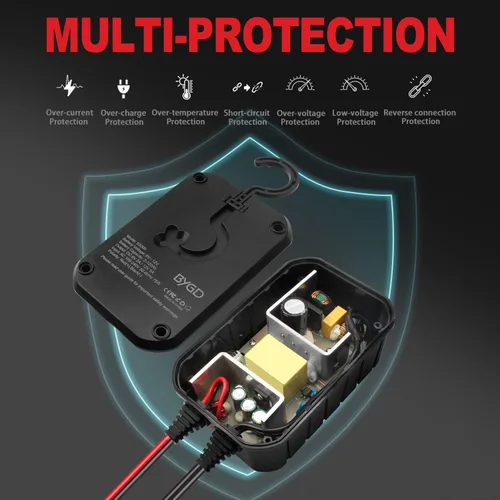Vista 5 de BYGD Cargador de batería inteligente 5A 6v 12v automotriz, cargador de batería de flotador de ciclo profundo, desulfador de batería de reparación
