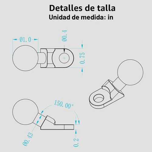 Vista 4 de BRCOVAN - Base de montaje de bola de aleación de aluminio de 1 pulgada con orificio de montaje de 0.57 pulgadas, base de bola adaptadora de cabeza
