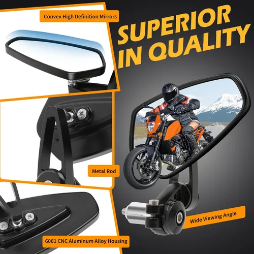 Vista 2 de Espejos retrovisores negros de aluminio CNC para extremos de manillar de motocicleta Compatible con GROM MSX125 CB500F Kawasaki Z125 pro Z650 Z750
