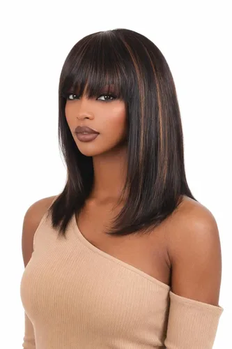 Vista 18 de Peluca de cabello humano lacio rubio 613 de 15 pulgadas con flequillo, sin pegamento, sin encaje frontal, Yaki Bob para mujer