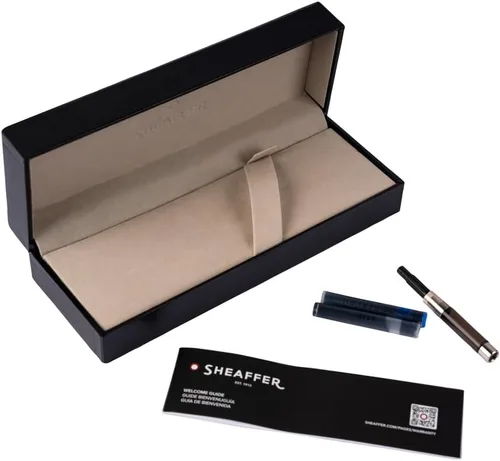 Vista 3 de Sheaffer Pluma estilográfica 100 cromada con ribete dorado y punta mediana