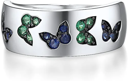 Vista 2 de Santuzza Anillo de plata de ley 925 con patrón de piedras preciosas para mujer, Plata de ley