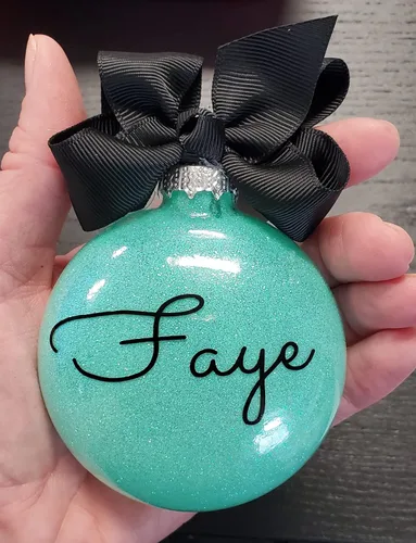 Vista 5 de Adorno de Navidad personalizado relleno de purpurina hecho a medida, regalo ideal para fiesta de intercambio de regalos de oficina (Aqua)