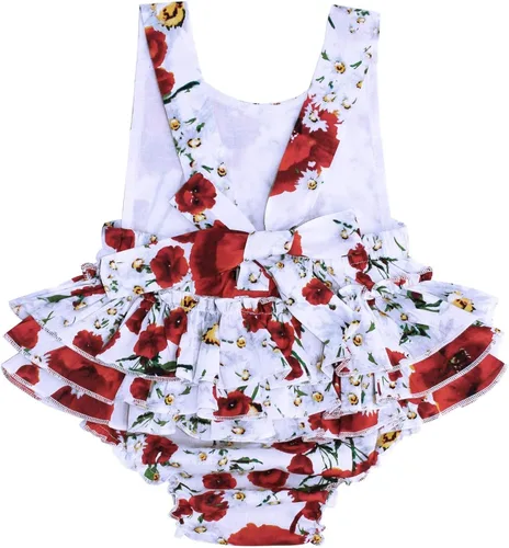 Vista 8 de Mameluco de verano con diseño floral y volantes para niña bebé, con diadema