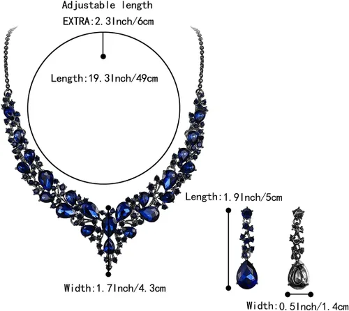 Vista 4 de BriLove - Juego de collar y aretes colgantes, para mujer, collar para impresionar, grupo de lágrima de cristal austriaco, nupcial, para boda.