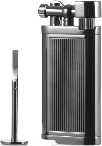 Vista 2 de Estilo antiguo brazo de elevación de tabaco pipa cigarrillo butano encendedor con manipulación y púa (negro)