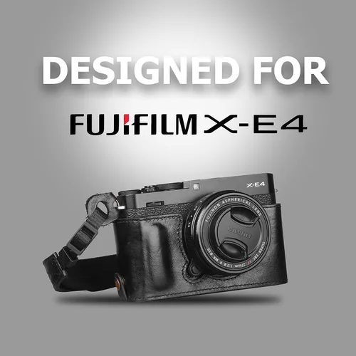 Vista 7 de MegaGear Ever Ready - Media funda de piel auténtica para cámara compatible con Fujifilm X Series X-E4, color negro (MG1981)