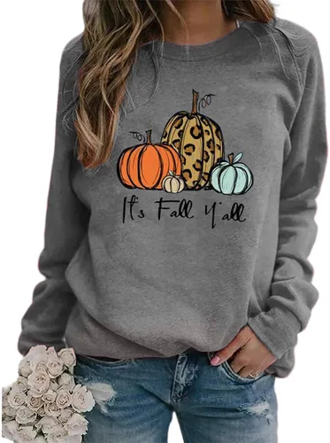 Vista 2 de Ceboyel Its Fall Yall - Sudaderas de manga larga para mujer, cuello redondo, lindas y divertidas prendas
