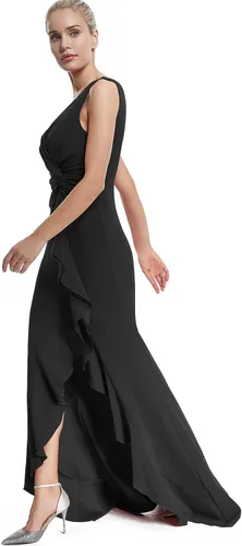Vista 3 de Lsisi Vestido largo formal de noche para mujer, con cuello en V, sin mangas, con abertura alta