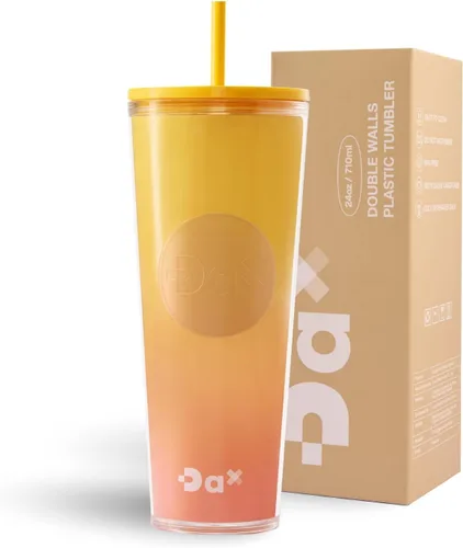 Vista 16 de DA Vaso de plástico de 24 onzas con tapa y popote, resistente a fugas Azul