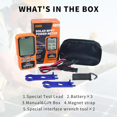 Vista 6 de ZIBOO Probador de panel solar FT-1000W Medidor MPPT - 1000W de potencia máxima, 80V/35A Probador de módulo fotovoltaico para Voc/Isc, voltaje