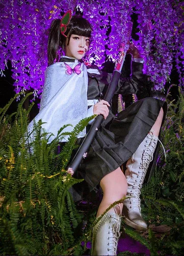 Vista 4 de iirukaa Tsuyuri Kanawo - Peluca de cosplay para Demon Slaye, anime Kimetsu no Yaiba, personajes de Halloween, pelucas de cosplay con gorra de peluca