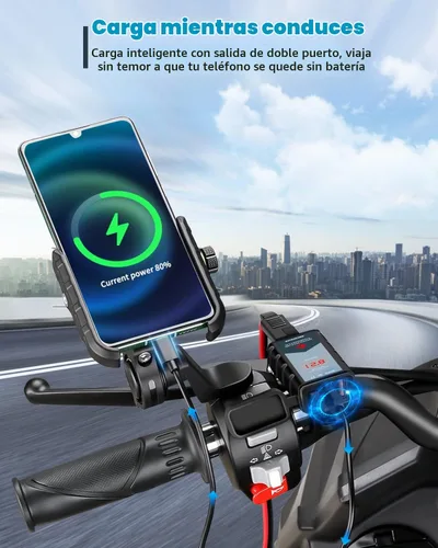 Vista 4 de EXTRACTME Cargador USB de motocicleta de 6.8 A, carga rápida 3.0 Dual USB Cargador de teléfono para motocicleta con voltímetro e interruptor