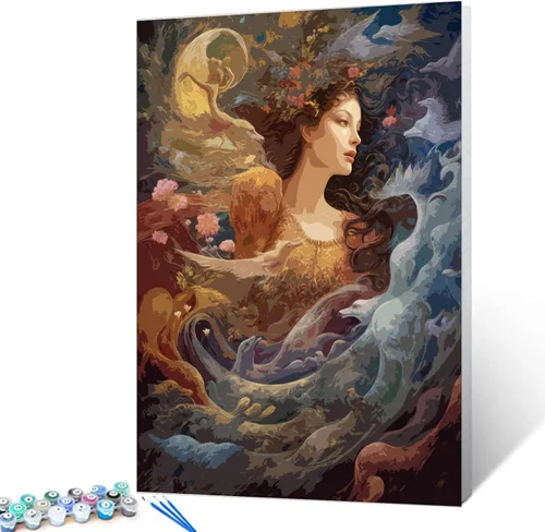 Vista 16 de Tucocoo Flower Woman - Pintura por números para adultos, kits de pintura al óleo digital sobre lienzo con pinceles y pigmento acrílico, hermosas