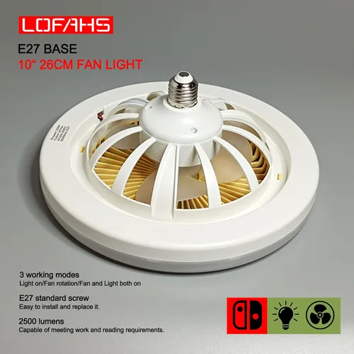 Vista 4 de Lámpara de ventilador E27 de 10 pulgadas con ventilador, alto brillo, brisa, con base de cable de enchufe para la parte superior del escritorio