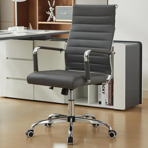 Vista 9 de Silla de escritorio de oficina de cuero, sillas de sala de conferencias con ruedas, sillas ejecutivas modernas para invitados con brazos (negro)