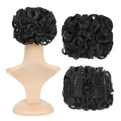Vista 28 de SWACC Extensión de Moño de Cabello Rizado Corto y Desordenado, Peines de Cabello Fáciles de Estirar, Extensión de Cola de Caballo con Clip, Coletero