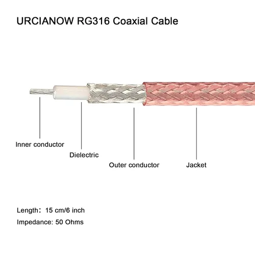 Vista 6 de Cable coaxial RF BNC a SMA 2 unids BNC mamparo hembra a conector macho SMA 6 pulgadas de baja pérdida RG316 adaptador de cable coaxial para antena