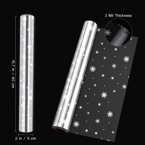 Vista 2 de TOYANDONA Rollo de papel de embalaje de celofán transparente de copo de nieve blanco de 3 m80 cm para ramo de flores de Navidad, cesta de embalaje