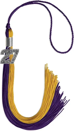 Vista 213 de Endea Graduation Borla de doble color con dije de plata brillante (negro/oro antiguo, 2025)
