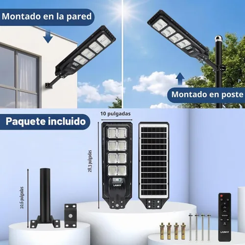 Vista 8 de LANGY 2PACK Luces solares de calle para exteriores 200000 lúmenes con control remoto, sensor de movimiento de atardecer a amanecer, lámpara solar