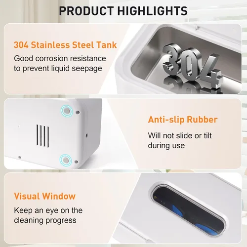 Vista 5 de snawowo Máquina Limpiadora Ultrasónica de Joyas - 28 onzas/800ml 49KHz Limpiador Profesional de Retenedores 5 Temporizadores Pantalla LED Tanque