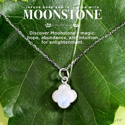 Vista 21 de Genuine Gemstone Necklace, Carved Four Leaf Clover Shape, Amethyst, Moonstone, Amazonite, Tourmaline, Labradorite, 925 Sterling Silver Jewelry
