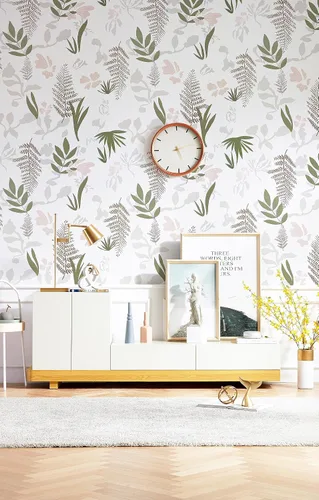 Vista 6 de Papel tapiz floral para despegar y pegar, papel de contacto de hojas modernas, papel tapiz extraíble, decorativo, autoadhesivo, papel tapiz de pared