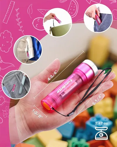 Vista 2 de Everbrite linterna mini, linterna LED con 3 modos, incluye 3 pilas AAA, linterna pequeña resistente al agua para emergencias y campamento, rosa