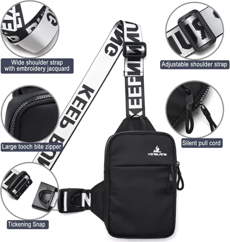 Vista 5 de Mini bolso bandolera para mujeres y hombres, bolsa cruzada pequeña, mochila de hombro, riñoneras, bolsa de pecho casual para teléfono para viajes