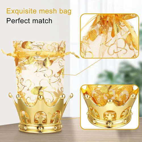 Vista 7 de Copa de corona dorada rellenable con bolsa para dulces, chocolate, pasteles, postres, decoración de almacenamiento para bodas, fiestas de cumpleaños