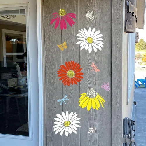 Vista 5 de Plantillas de flores grandes para pintar en plantillas de valla de madera para exteriores, plantilla de flor de cono de margarita reutilizable