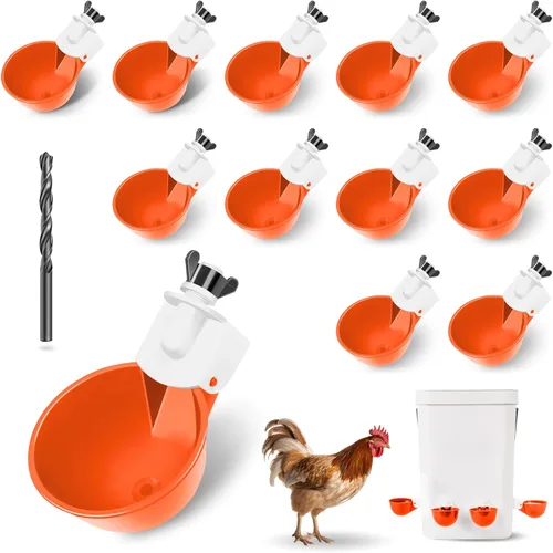 Vista 8 de Paquete de 12 tazas de agua para pollo, cuenco alimentador automático de llenado, sistema de riego por gravedad para aves de corral, dispensador