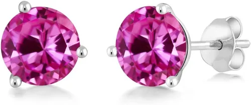Vista 158 de Gem Stone King Aretes de oro de 14 quilates, 0.236 in, piedra natal redonda, Martini, 3 puntas, aretes de oro para mujer