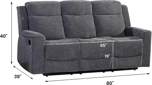 Vista 2 de Betsy Furniture Juego de sofá reclinable manual de microfibra suave, sofá con mesa desplegable, dos sillones reclinables, gris carbón 9111