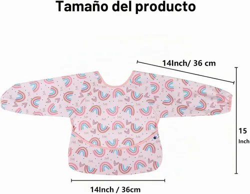 Vista 7 de SPINFOX Paquete de 2 batas de bebé para comer, babero a prueba de desorden, baberos impermeables para bebés de 6 a 24 meses Manga de arco iris rosa