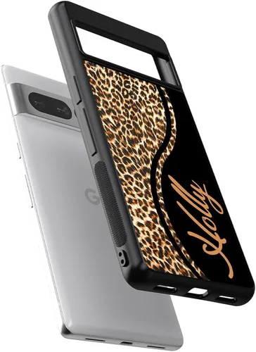 Vista 4 de Funda de goma negra personalizada de piel de leopardo compatible con Google Pixel 10, 10 Pro, 10 Pro XL, 9a, 9 Pro, Pixel 9, Pixel 9 Pro XL, 8a, 8