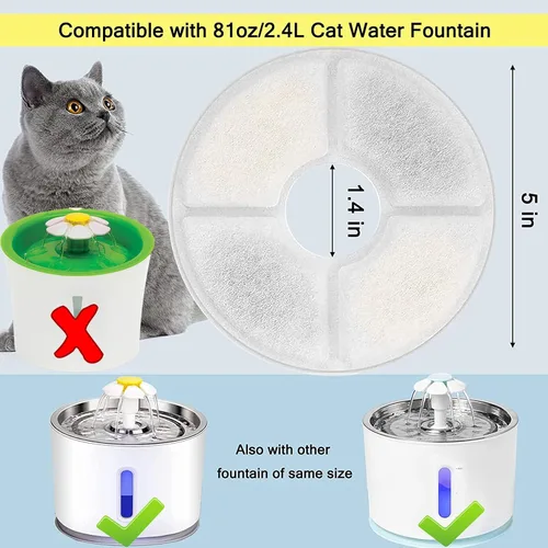 Vista 2 de Filtros de fuente de agua para gatos/mascotas, juego de 12 piezas, paquete de 8 filtros de repuesto para 81 oz/2.4 L, 3 sistemas de filtración con 4