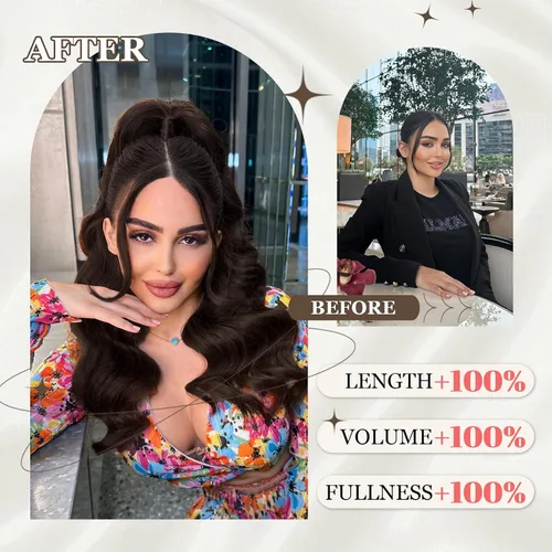 Vista 2 de FREEMEIGE Extensión de cola de caballo, extensiones de cola de caballo con cordón, 22 pulgadas de largo, rizadas, onduladas, extensiones de cabello